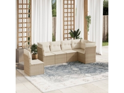 Vidaxl 6 Pcs Conjunto De Sofás P/ Jardim Com Almofadões Vime Pe Bege