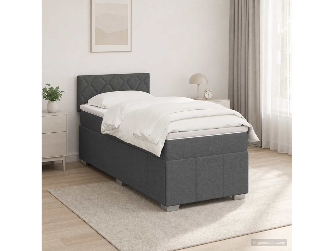 Vidaxl Cama Box Spring Com Colchão Cinzento-escuro 90 X 190 Cm Tecido