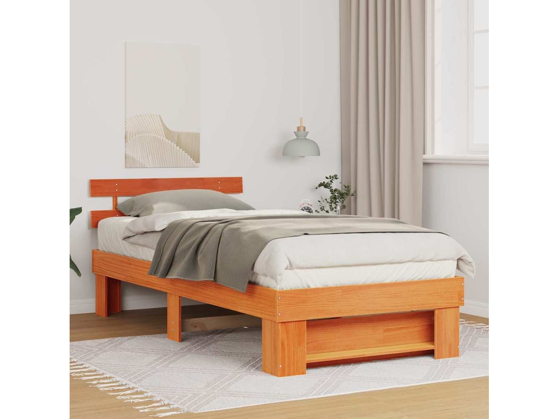 Vidaxl Estrutura Da Cama Com Cabeceira Marrom Cera 90 X 190 Cm
