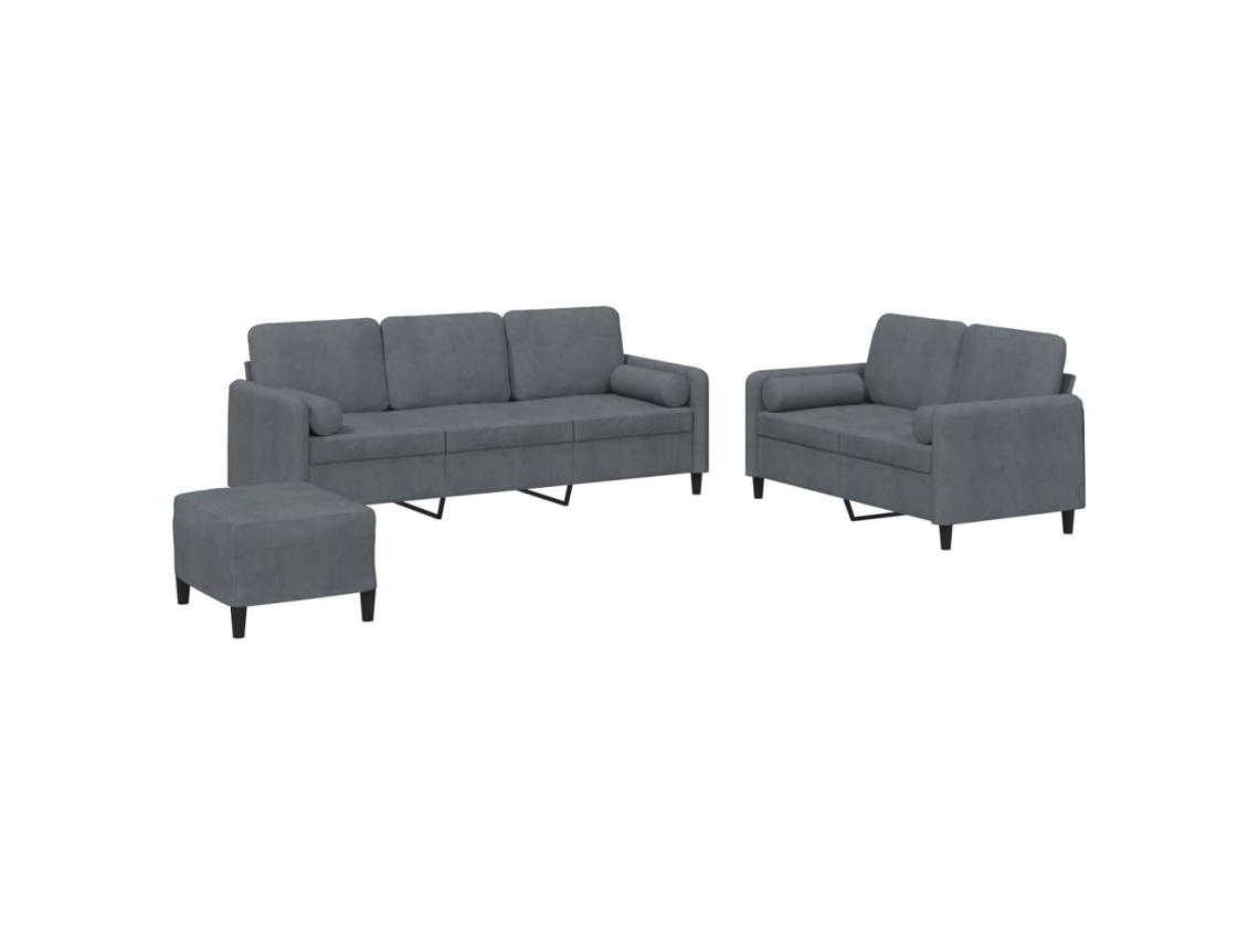 Conjunto de Sofás 3 peças com Almofadas Veludo Cinzento escuro MAISON EXCLUSIVE