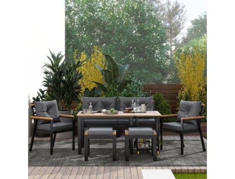 Conjunto de Mesa e Cadeiras para Jantar para 6 Pessoas Mesa 6 Cadeiras Madeira de Acácia L116 X P51 X H31cm Cinza KASHEMANO