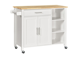 Carrinho de Cozinha com 1 Gaveta, 2 Portas, 3 Prateleiras e Barra Lateral PROFESIA BOYANG (107x48x89cm) Branco