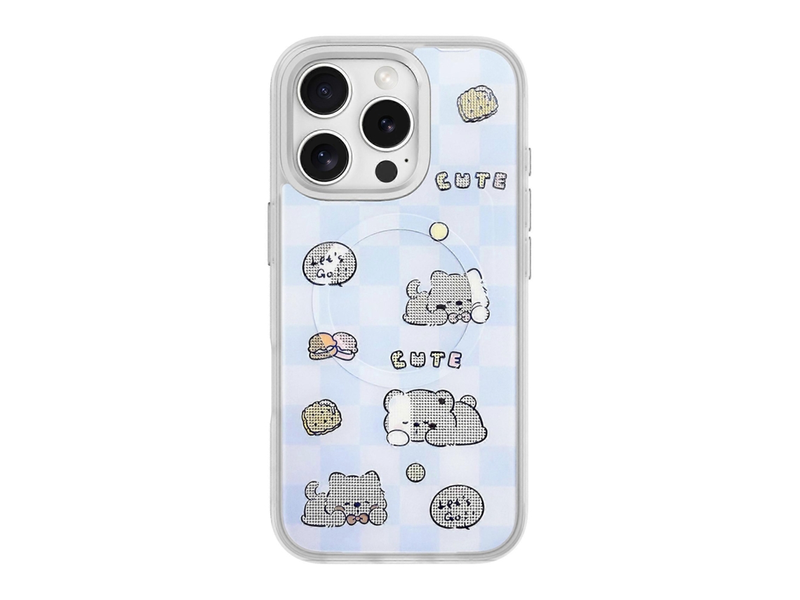 Tkdaddy Para Iphone 16 Pro Max Capa Magnética Tpu Pc Telefone Capa Com Placa Traseira Removível Urso De Biscoito Azul Prata