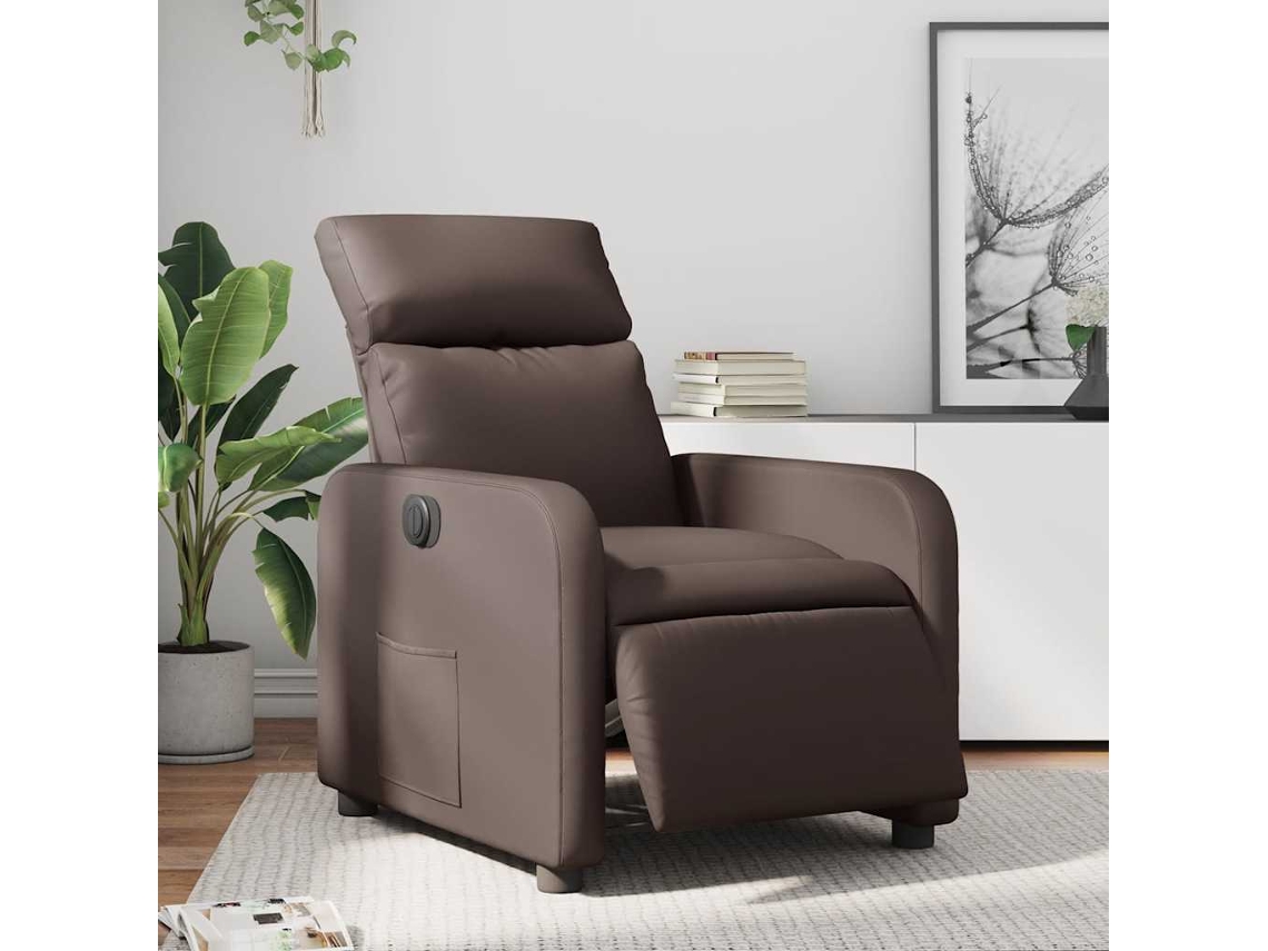 Vidaxl Poltrona Reclinável Elétrica Couro Artificial Castanho