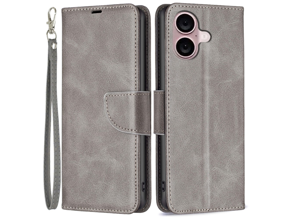 Capa Em Couro Pu À Prova De Choque Com Suporte Para Apple Iphone 16 - Cinzento