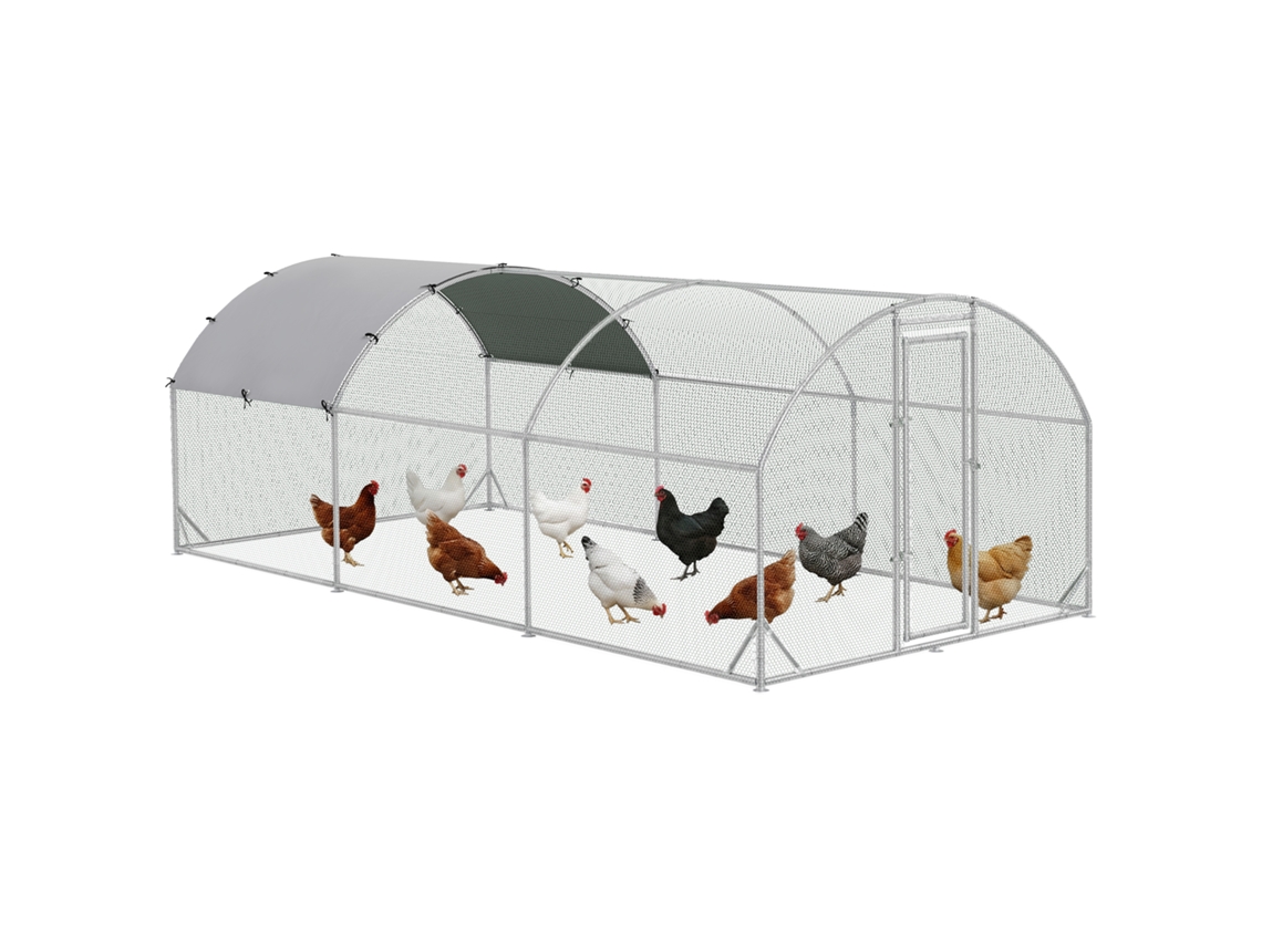 Galinheiro Para Exterior Grande Com Teto De Tecido Oxford E Fechadura Para 12-18 Galinhas 5,7x2,8x1,97cm Prata