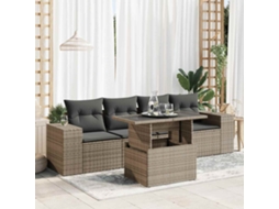 Vidaxl 5 Pcs Conjunto Sofás De Jardim C/ Almofadões Vime Pe Cinzento