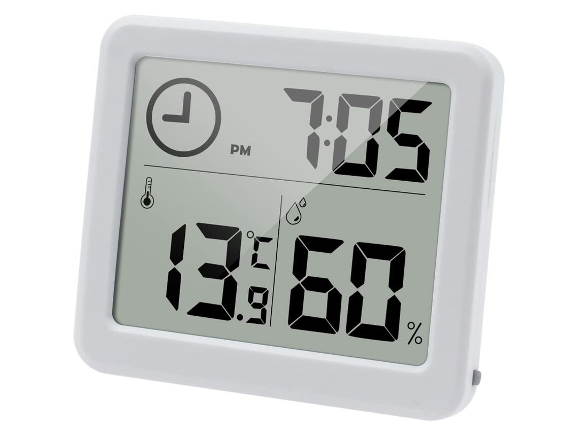 Termômetro Higrômetro Digital Tela 3.2'' – Monitor De Umidade E Temperatura Com Relógio – Branco