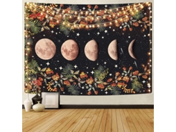 Tapiz De Jardim Com Lua, Fases Lunares E Vinhas Florais, Fundo Preto, Para Decoração De Interiores