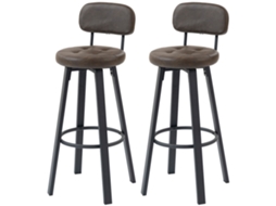Conjunto De 2 Bancos De Bar Altos De Cozinha Giratórios Estofados Em Pu Com Apoio Para Os Pés 35,5x43,5x98 Cm Castanho Escuro
