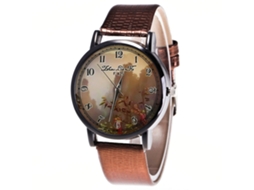 Relógio de pulso Zhoulianfa Coffee Quartz com pulseira de couro PU