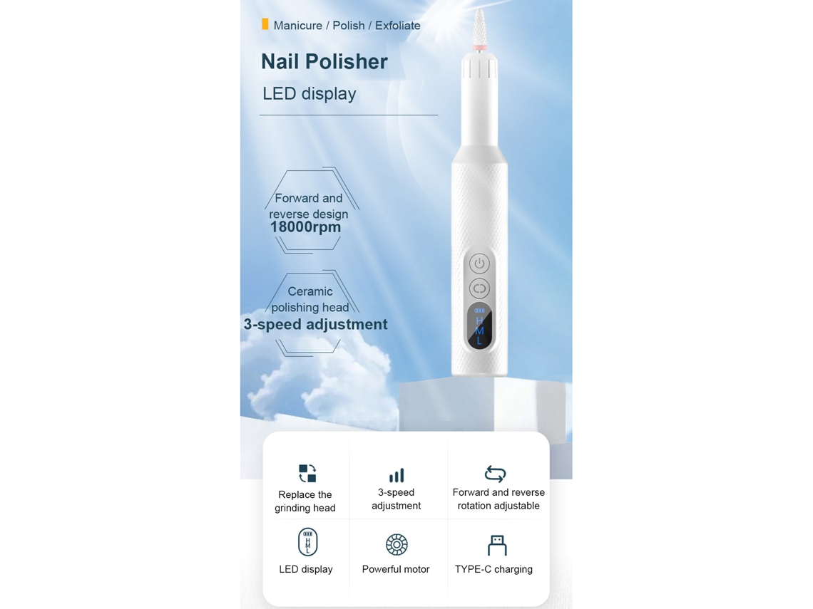 Máquina De Lixar Unhas Elétrica Portátil Usb Polidor De Unhas Ferramenta De Manicure Com Velocidade Ajustável