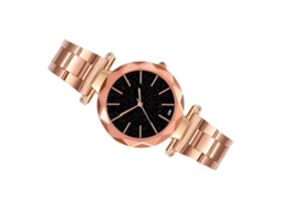 Relógio feminino de quartzo com mostrador estrelado e pulseira de aço, elegante e casual, cor ouro rosa.