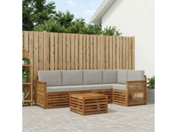 Vidaxl Conjunto De Sofá Sectional 5 Pcs Natural E Cinzento-claro