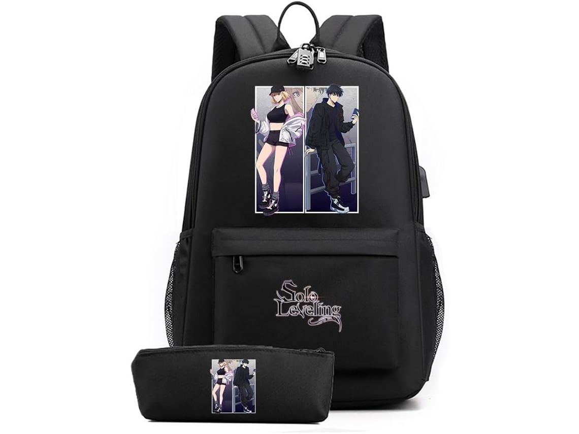 Mochila Estojo Inspirados No Anime Solo Leveling, Mochilas Escolares Com Cadeado Combinação, Para Laptop,