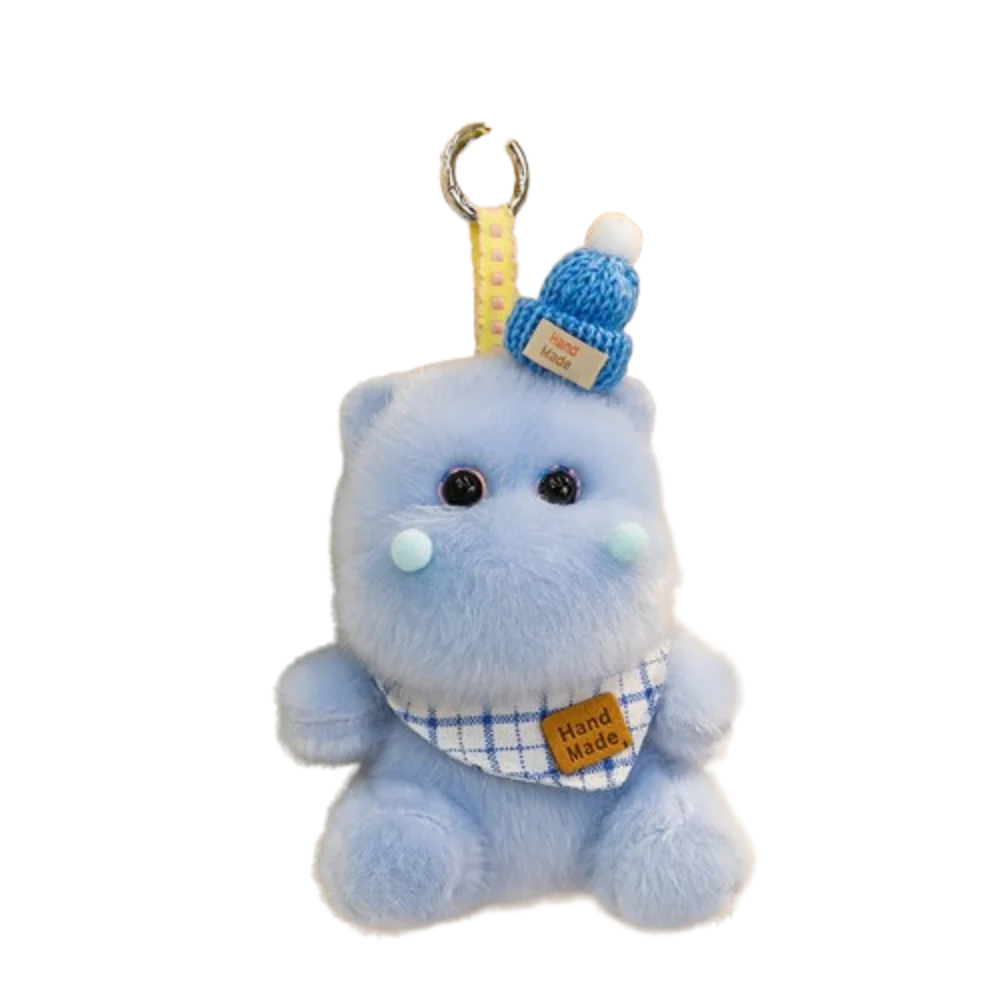 Chaveiro De Pelúcia De Hipopótamo (azul) Em Algodão Pp, 15 Cm.