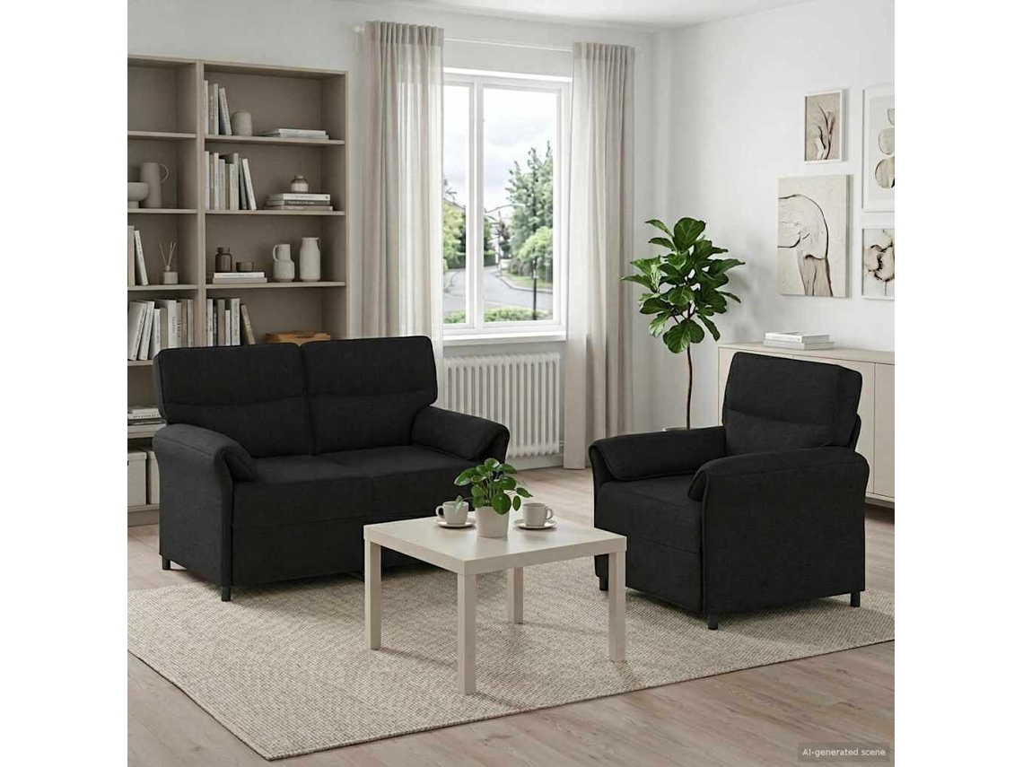 Vidaxl Conjunto De Sofás 2 Unid. Preto Tecido