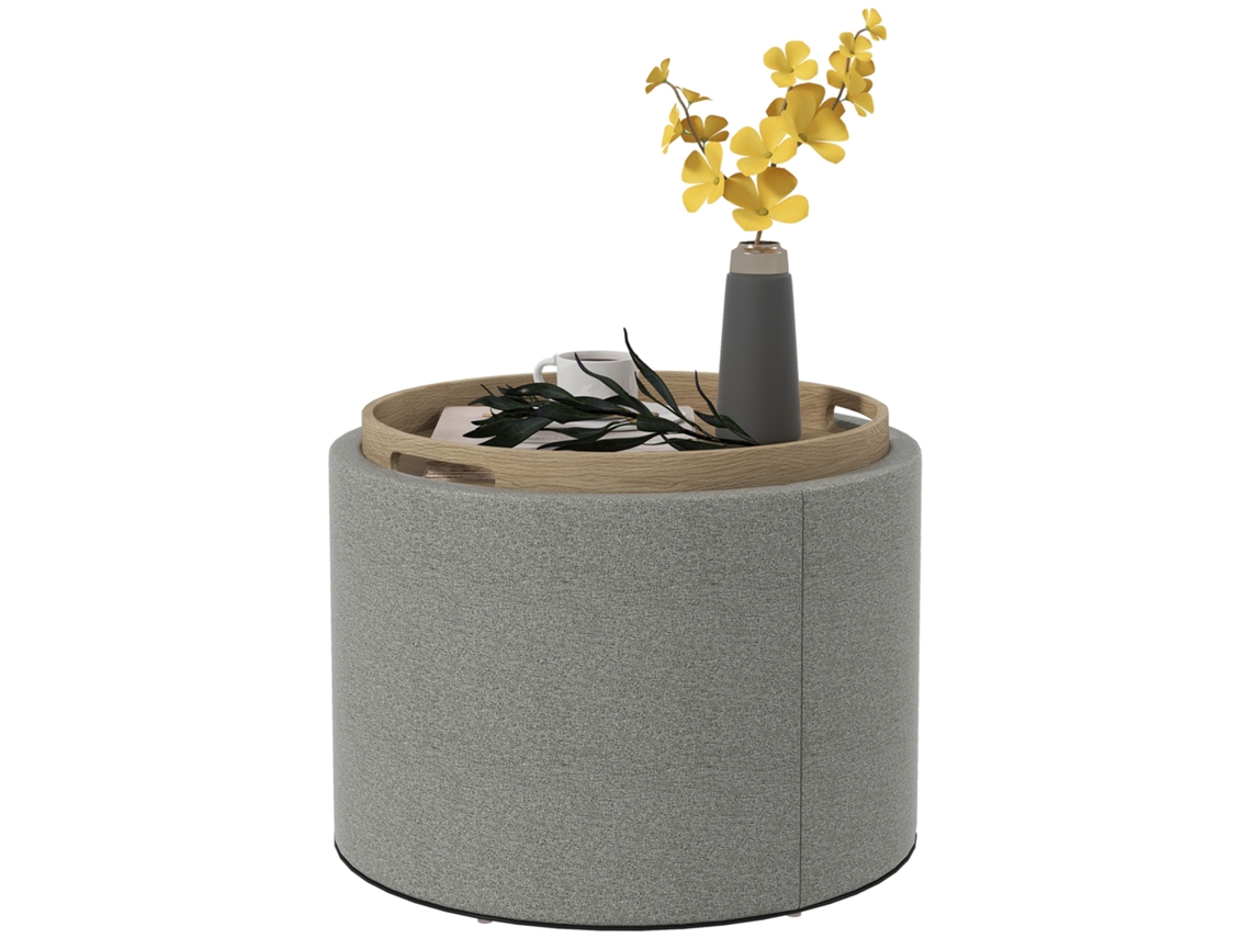 Banco Almofadado BTFORUS com compartimento secreto, tampa reversível 56x56x42cm cinza+natural