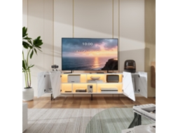 Móvel Tv 220 Cm Com Led, 4 Portas E Prateleiras Abertas, Efeito Mármore, Tv Até 85 Polegadas, Moderno, Mdf, Branco