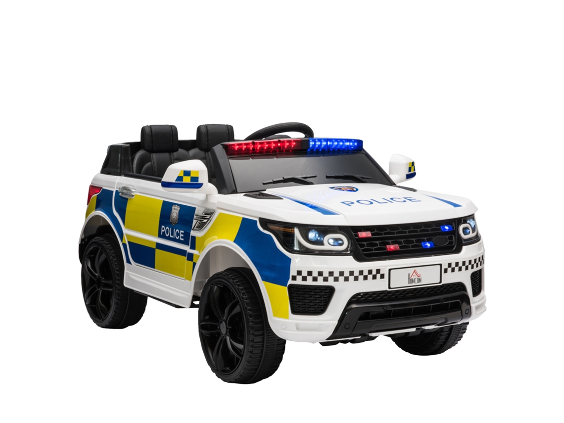 Carro Elétrico Polícia Branco 110x68x52cm 12v, Usb, Remoto. Ge