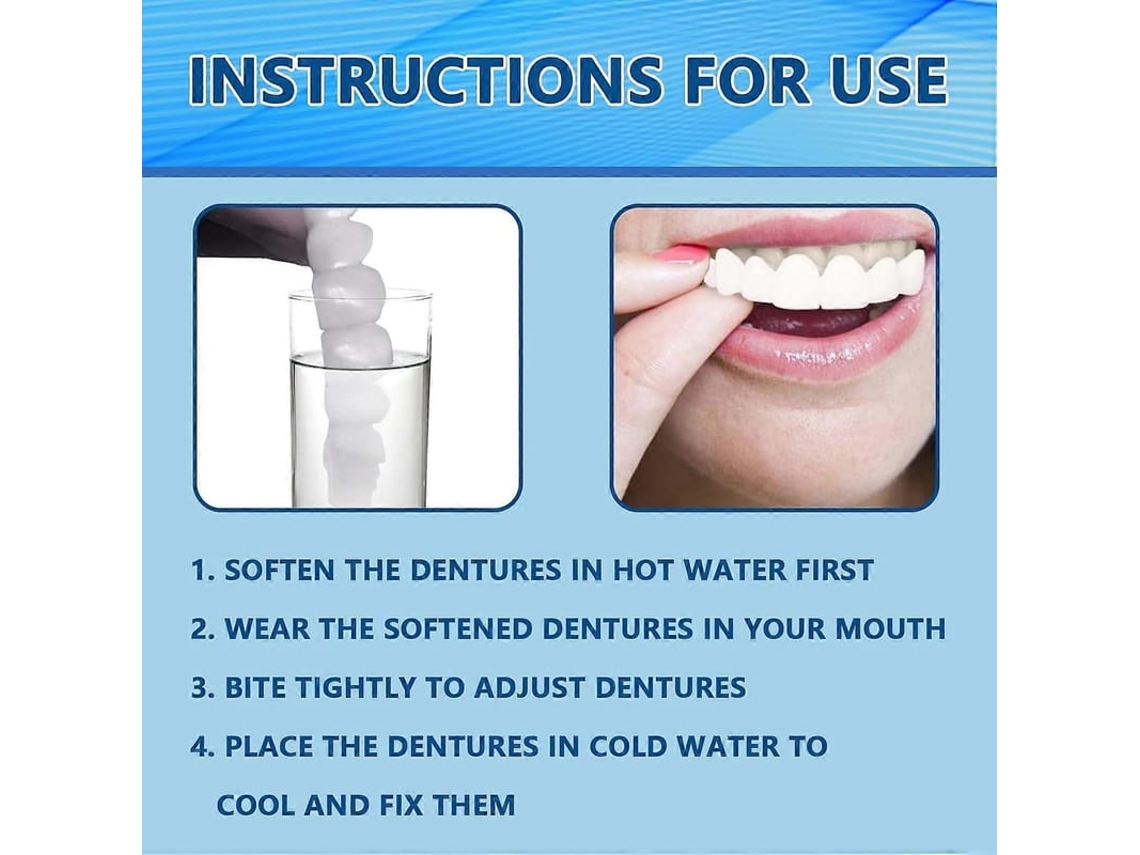 Dentures False Teeth, Clipe Veneers Superior E Inferior, Temporary Ajustável Snap Dentures Clipe