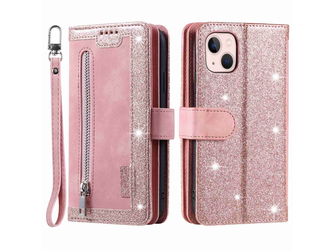 Capa Pega Para Iphone 14 Pele Sintética Magnética Com Porta-cartões Rosa