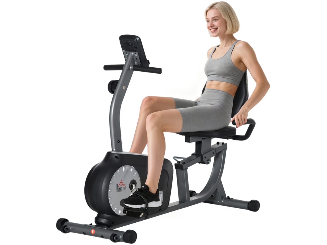 Bicicleta Ergométrica Encosto 8 Níveis Resistência Magnética Lcd Ajustável Cinza