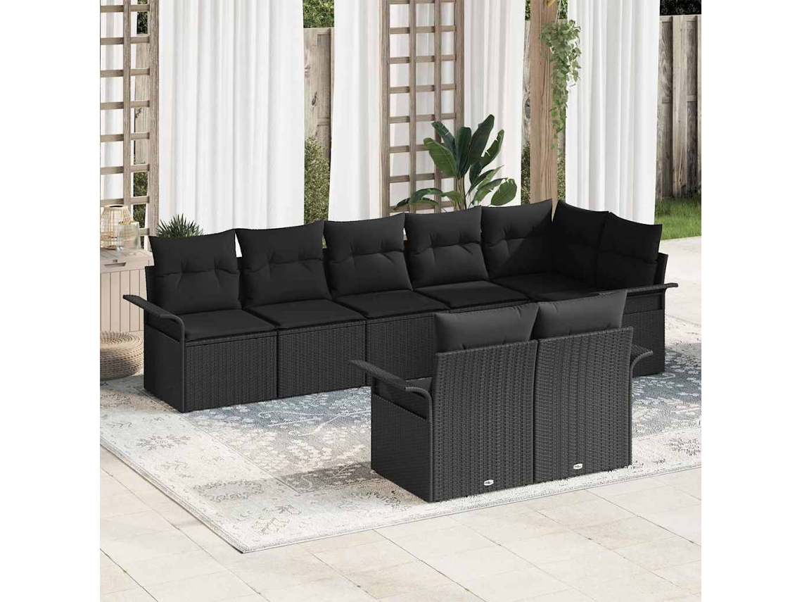 Vidaxl Conjunto de Sofá de Jardim 8 Pcs Preto Vime Pe
