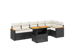 Conjunto de 7 Sofás para Jardim com Almofadões Vime Pe Preto MAISON EXCLUSIVE (7 pcs)