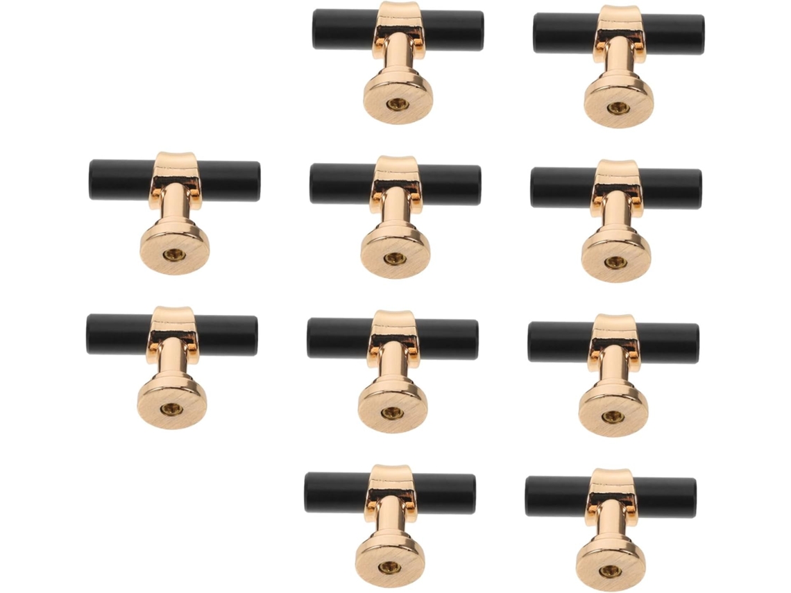 Conjunto De 10 Puxadores Armário Em Liga Metálica Preta E Dourada Com Acabamento Serrilhado, Design Ergonômico E