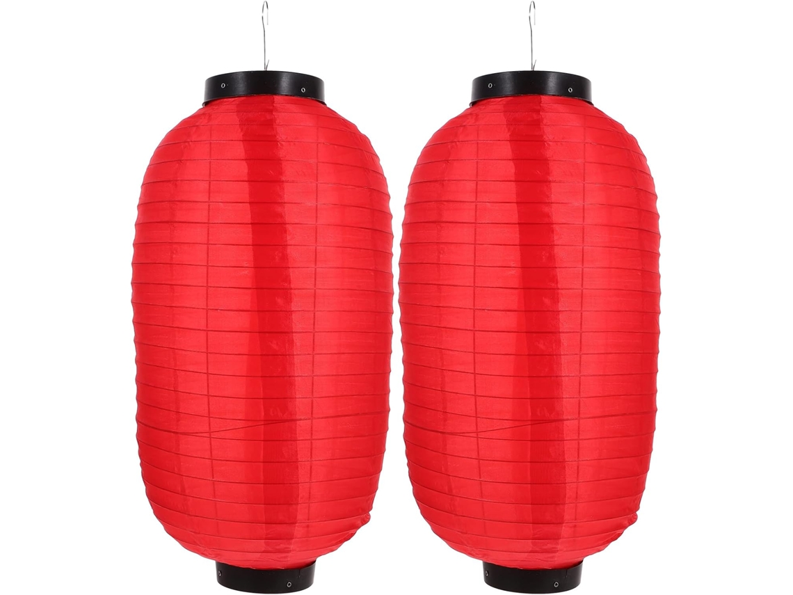 Conjunto 2 Lanternas Japonesas Dobráveis Tecido Impermeável Vermelhas 25 Decoração Suspensa Ambientes Internos GOKOCO