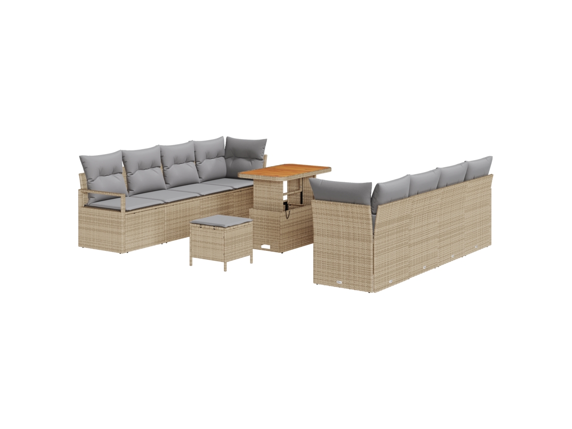 Conjunto 11 Conjunto De Sofá De Jardim Vidaxl Bege Vime Pe (232 X 62 X 85 Cm)