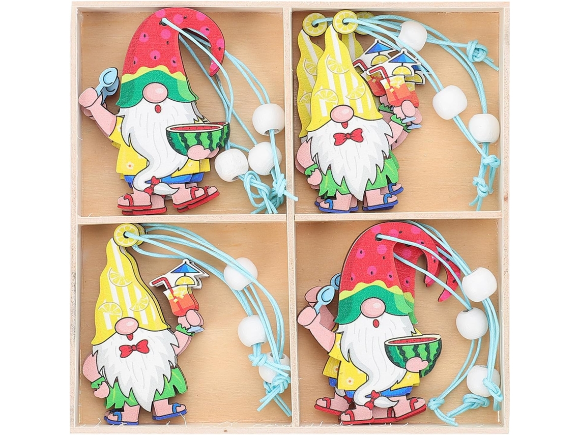 Conjunto 12 Decorações Gnomos Madeira Pendurar Portas Paredes Havaiano Único Artístico Atmosfera Verão Tema GOKOCO