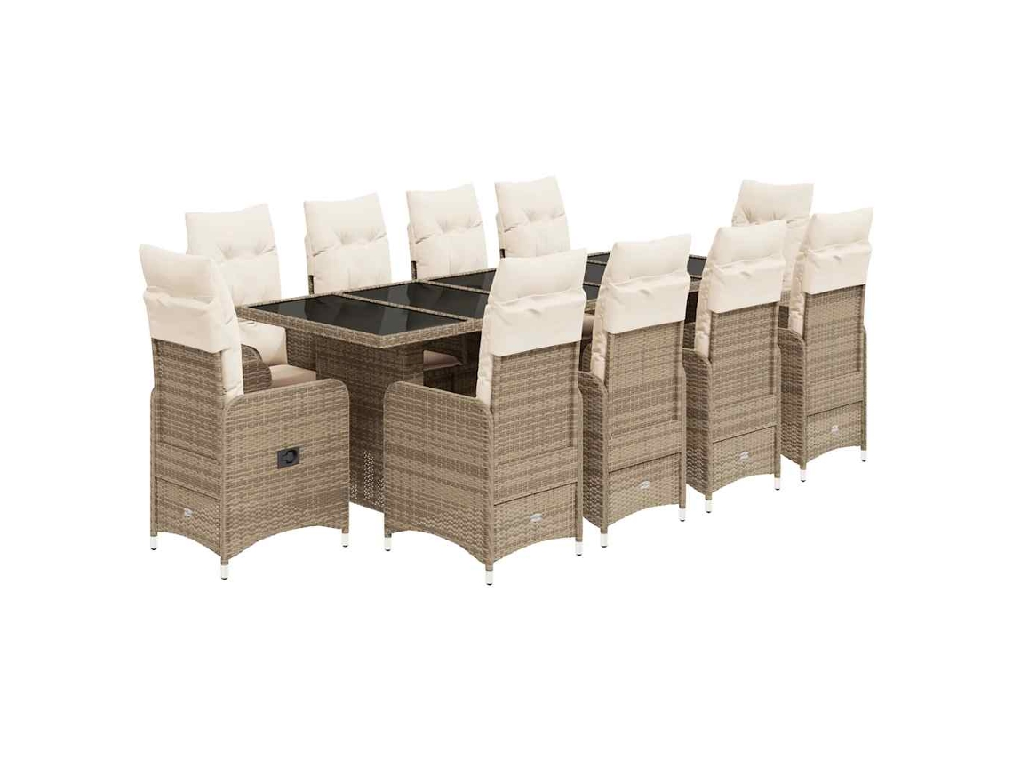 Conjunto de 11 Bistrôs para Jardim com Almofadões Vime Pe Bege MAISON EXCLUSIVE