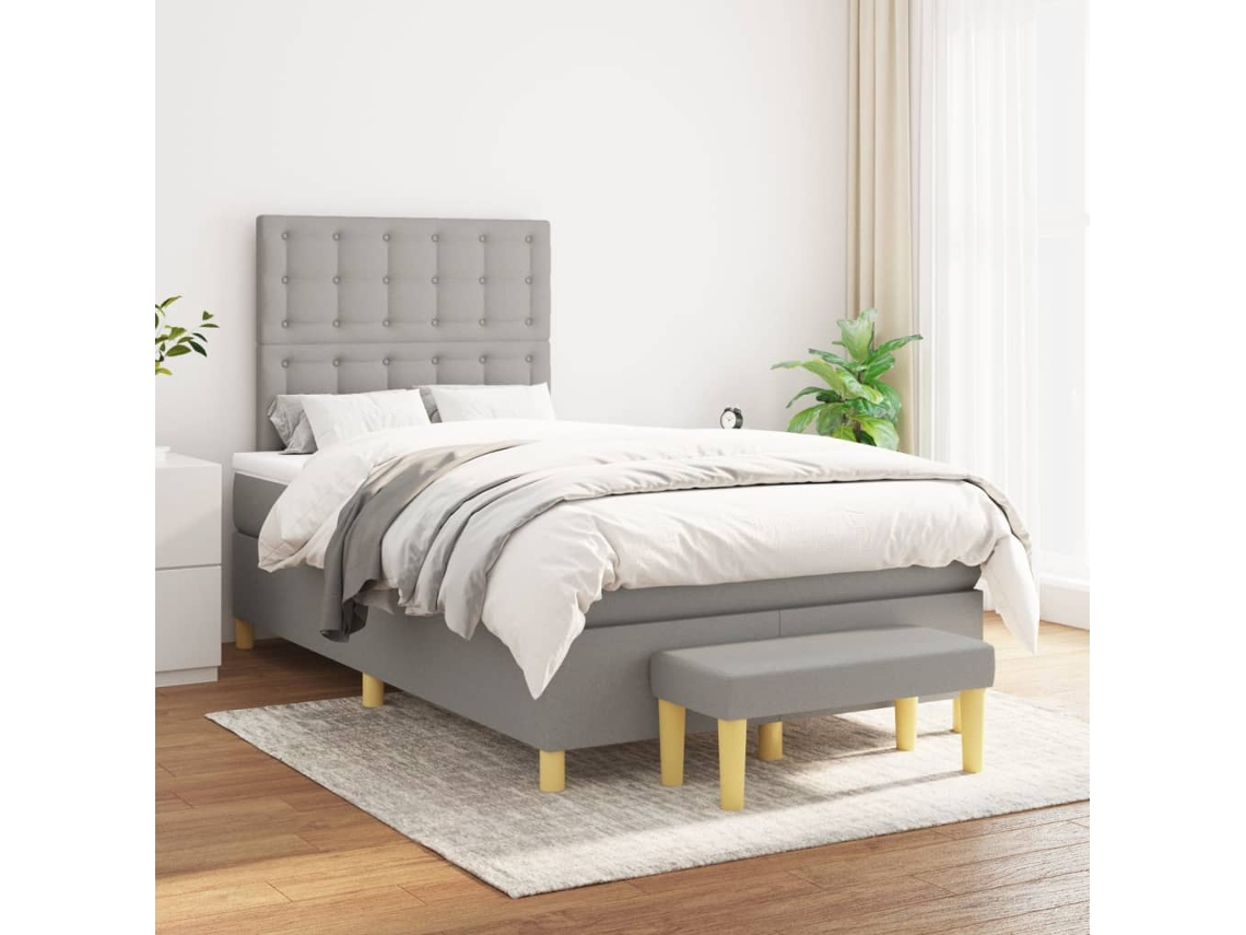 Vidaxl Cama Com Molas/colchão 120x200 Cm Tecido Cinza-claro