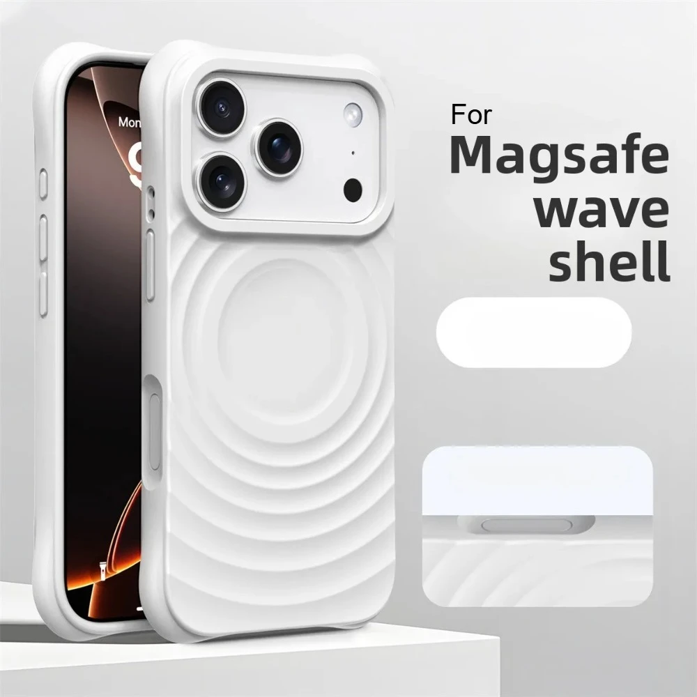 (branco, Iphone 16 Pro) Capa Com Textura De Ondulação De Água, Compatível Com Carregamento Magnético Magsafe, Silicone Líquido