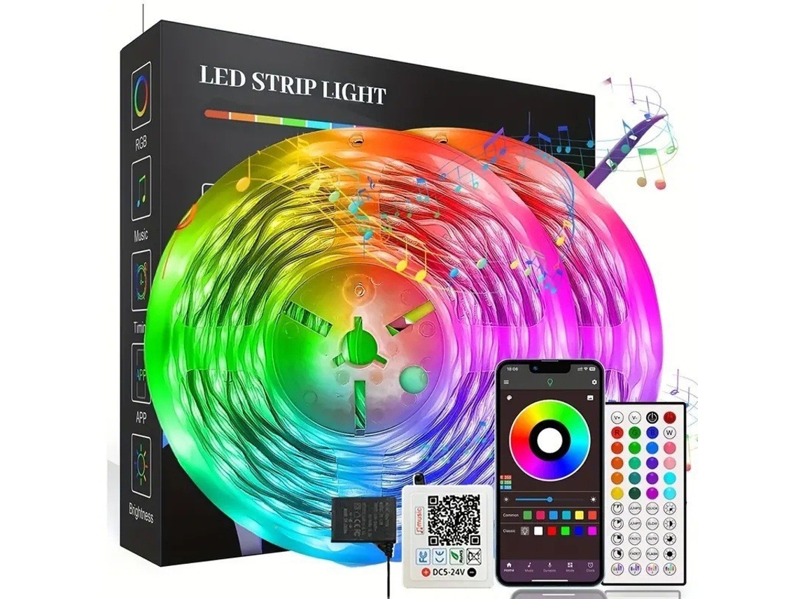 Fita de Led Rgb Inteligente de 5 Metros com Controlador Música Bluetooth e 44 Teclas BRILVIBERA