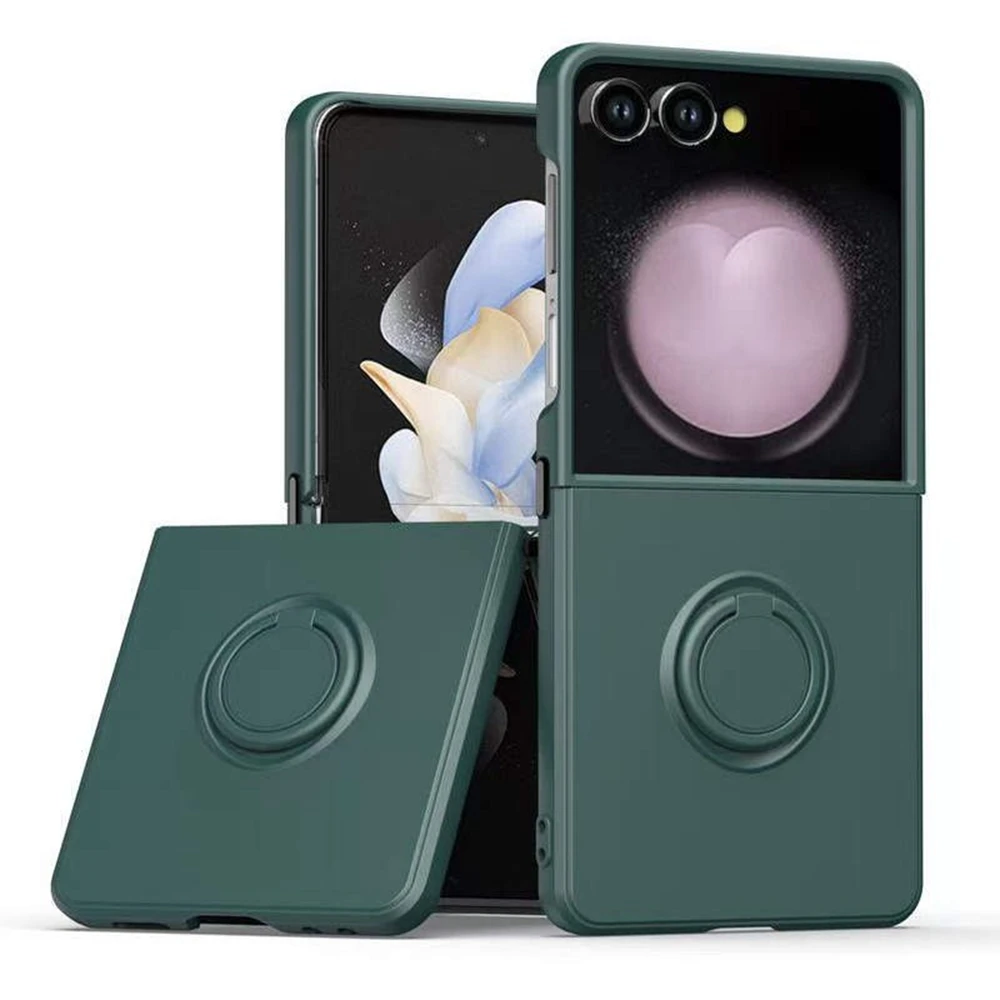 (verde Escuro, Galaxy Z Flip7) Capa De Celular Elegante Em Silicone Fosco, Resistente A Impactos, Com Suporte Magnético Para Anel Veicular.