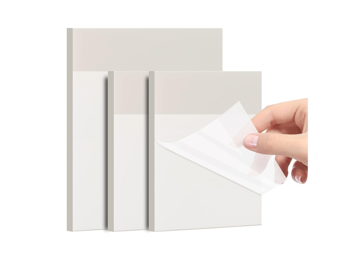 Bloco de Notas Adesivas Transparentes, 150 Folhas, 3 Tamanhos, À Prova D'água, Autoadesivas. MDUG