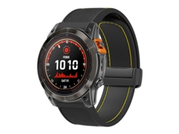 Bracelete Para Garmin (22mm) - Silicone Dobrável - Fivela Magnética - Liberação Rápida Preto E Amarelo