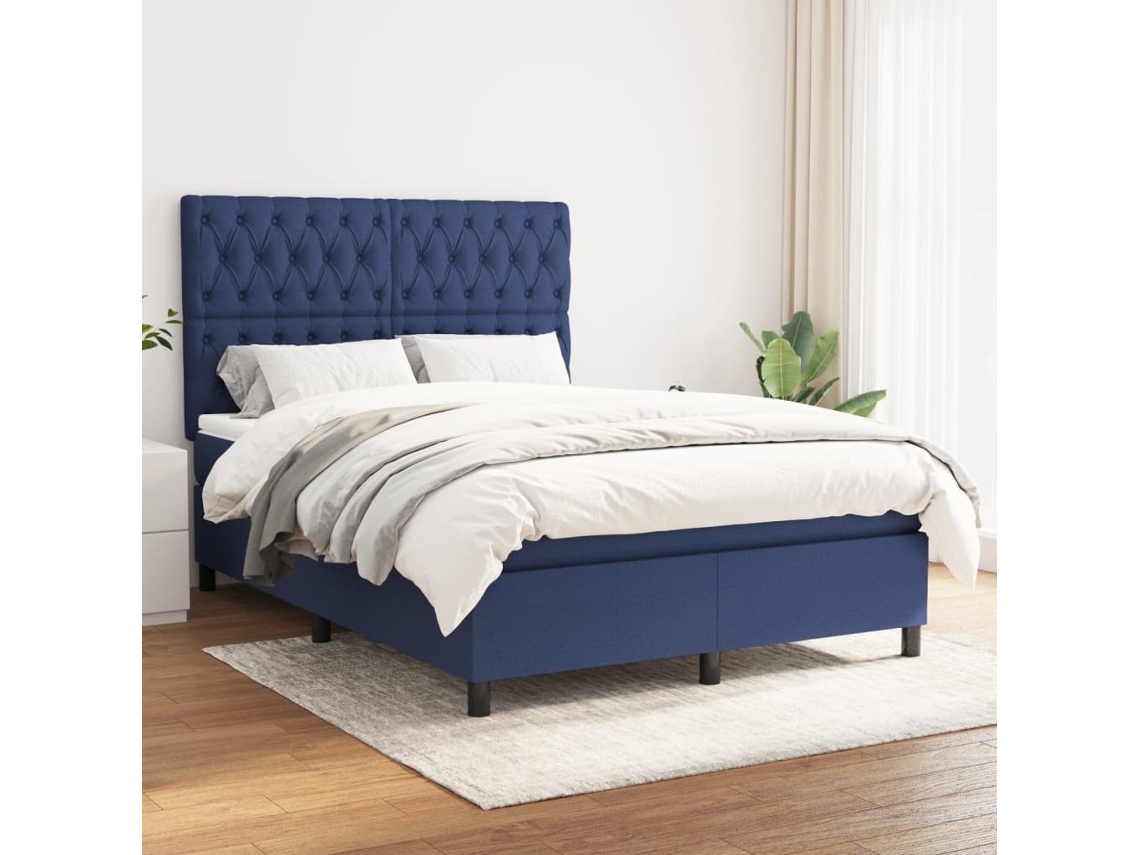 Vidaxl Cama Com Molas/colchão 140x190 Cm Tecido Azul