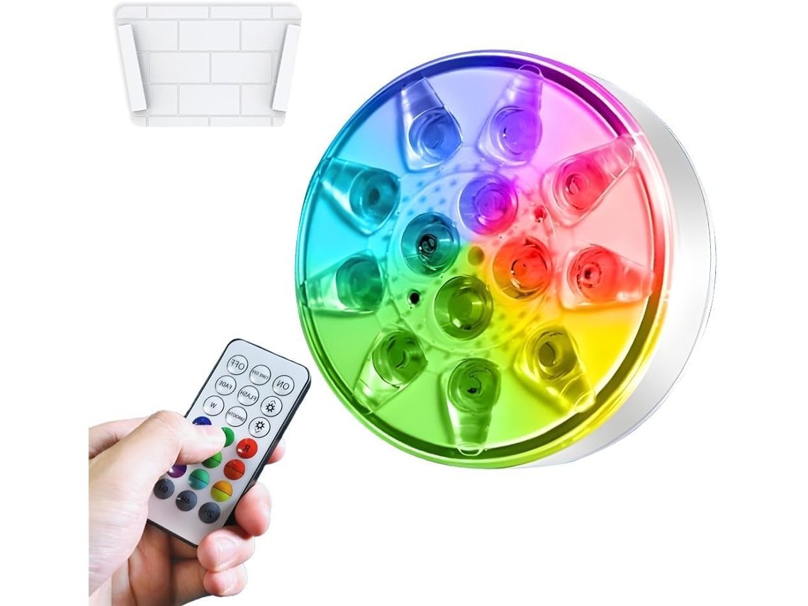 Luz Led Submersível, À Prova D'água Ip68, 16 Cores Rgb para Piscina, com Controle Remoto, Recarregável BRILVIBERA