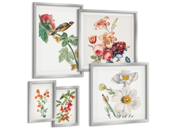 Composição De Quadros Na Parede Ruas Charmosas Com Plantas E Mar Moldura Prateada Quadros Para A Sala De Estar Espelharte (conjunto De 5 Imagens)