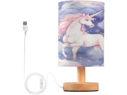 Luminária De Mesa Em Formato Cavalo Skyshu Pequena Led Usb Com Base Madeira Antiderrapante E Cúpula Que Não Agride Os