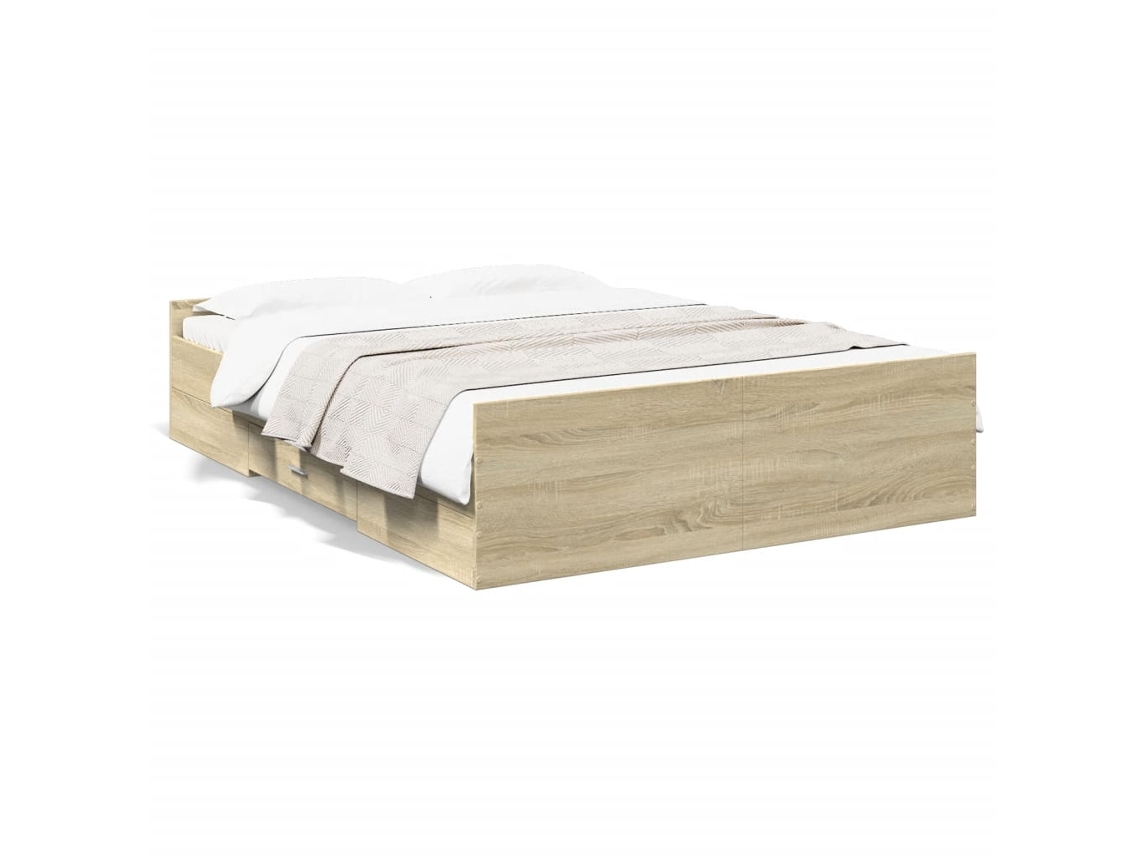 Estrutura De Cama C/ Gavetas Derivados Vidaxl Madeira Carvalho Sonoma (135 X 190 Cm)