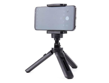 Mini trípode com Suporte para telemóvel, Suporte camera selfie, Suporte GoPro Preto