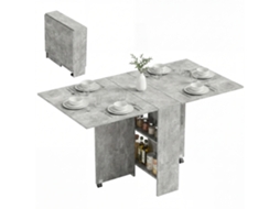 Mesa de Cozinha Dobrável com Rodas, 2 Prateleiras de Armazenamento e 2 Asas Dobráveis, Estilo Moderno 75x140x74 Cm Cinza de Cimento Ge