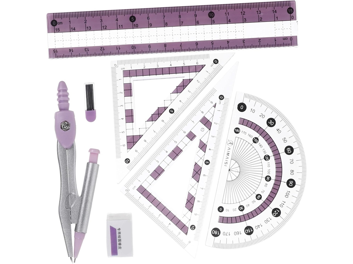 Conjunto De Desenho De 7 Peças Em Aço Inoxidável Com Régua Triangular