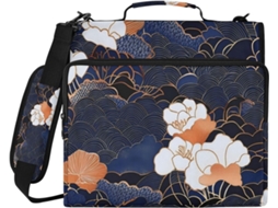 Pasta Retrô Estilo Japonês com 3 Argolas, 3,8 Cm de Largura, Bolsos Extras e Alça Ombro. Ideal para Organizar