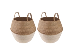 Vidaxl Cachepot Com Alças 2 Pcs Branco Ø 32 X 32 Cm 100% Erva Marinha